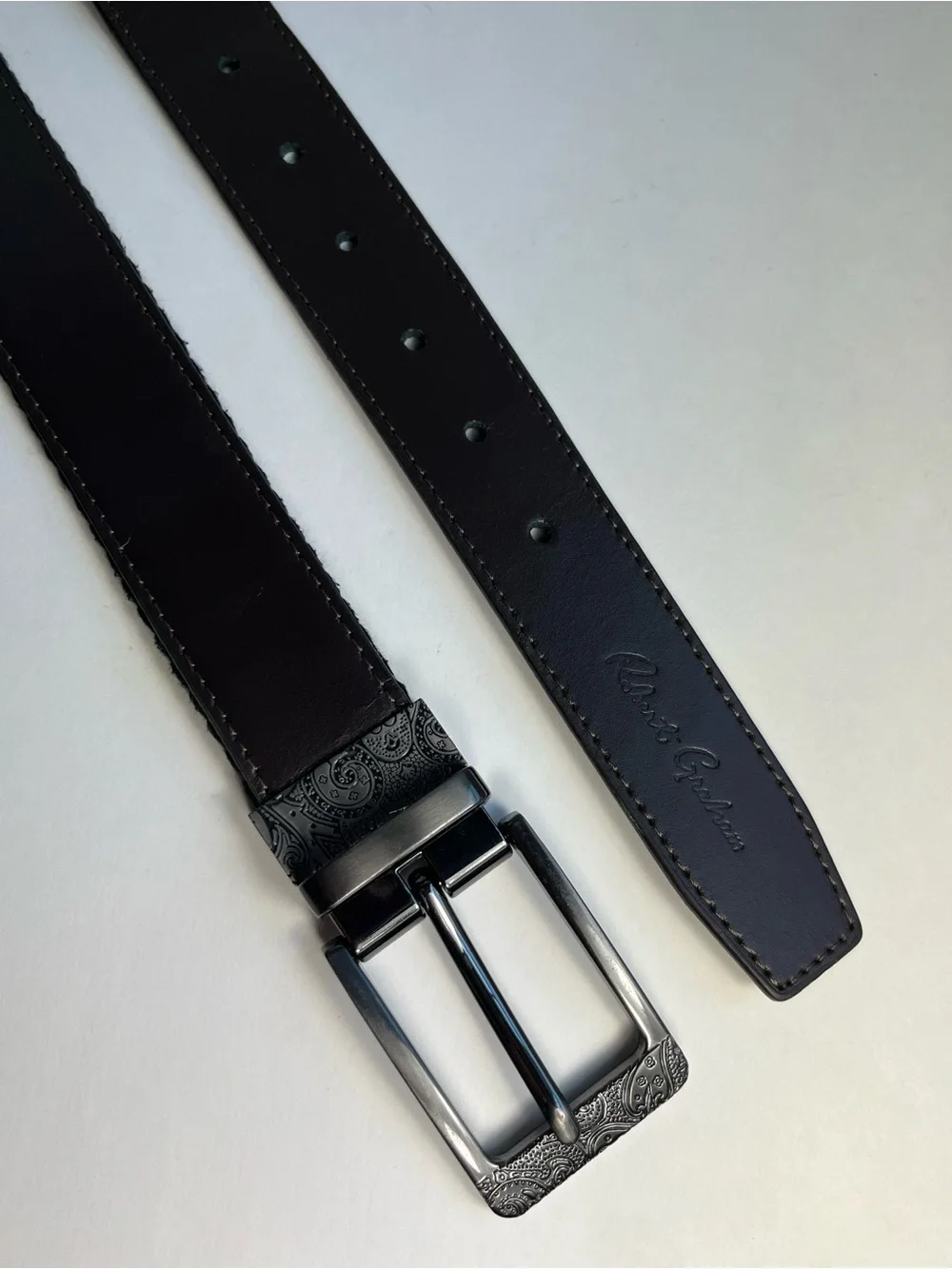 Robert Graham Mayflower Reversible Belt 50 (48-54) Brown Leather/Black Webbing